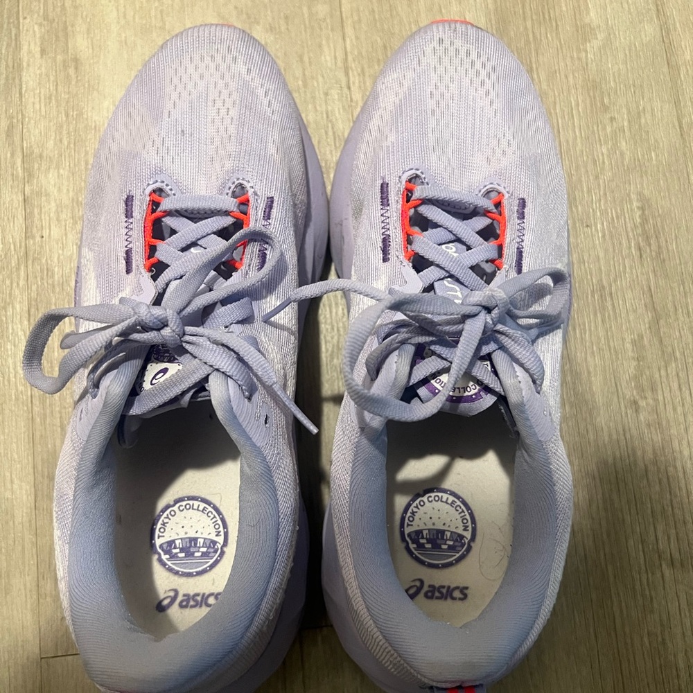 Asics Light Gray Novablast 5 with Red Accents